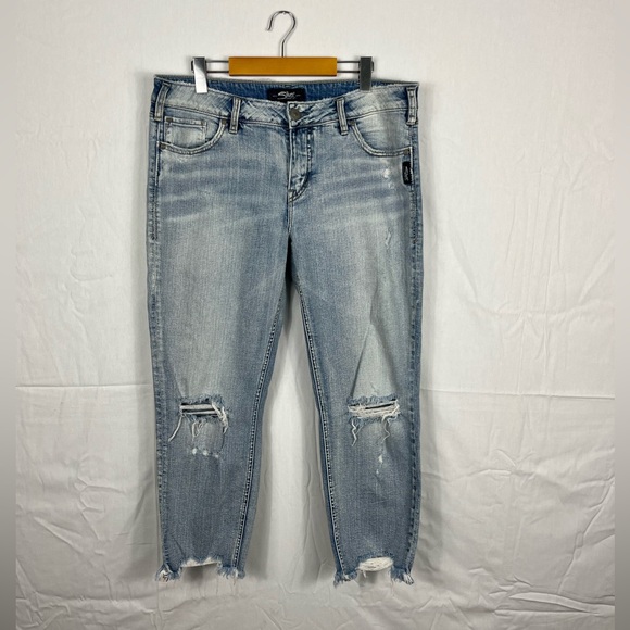 Silver Aiko Slim Crop Light Wash Sz 33 - Picture 3 of 12